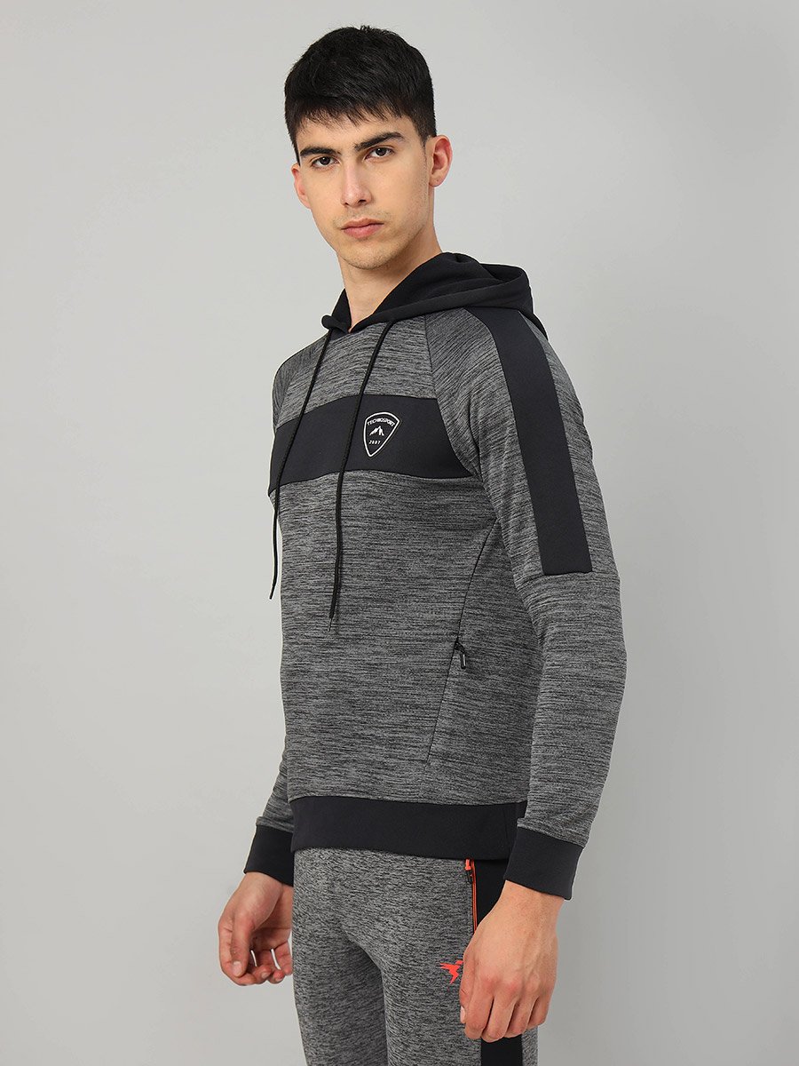 Contrast Panel Melange Fleece Hoodie