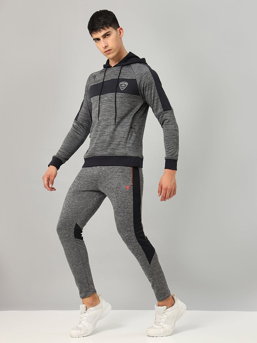 Contrast Panel Melange Fleece Hoodie