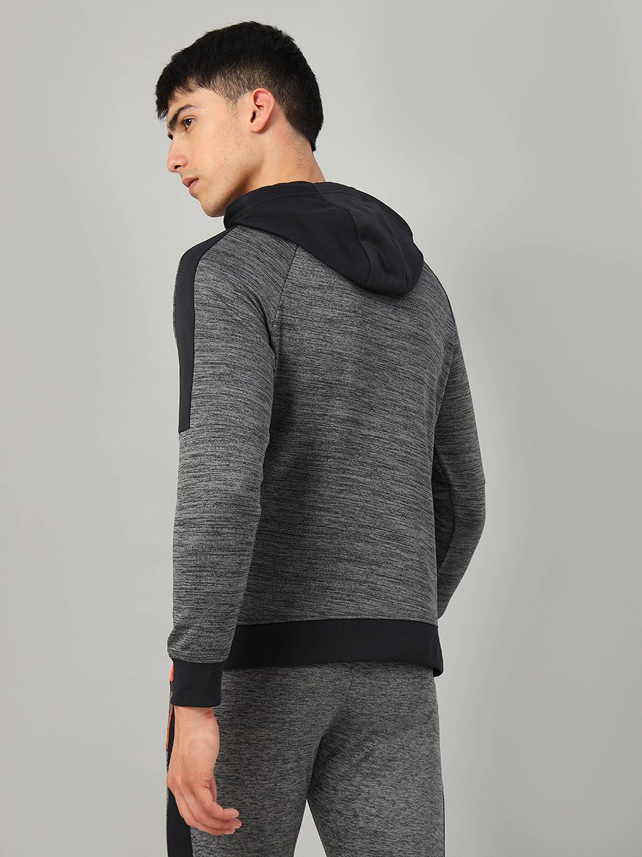 Contrast Panel Melange Fleece Hoodie
