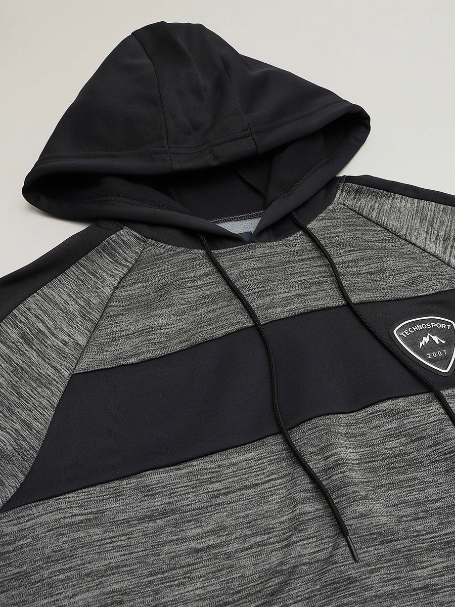 Contrast Panel Melange Fleece Hoodie