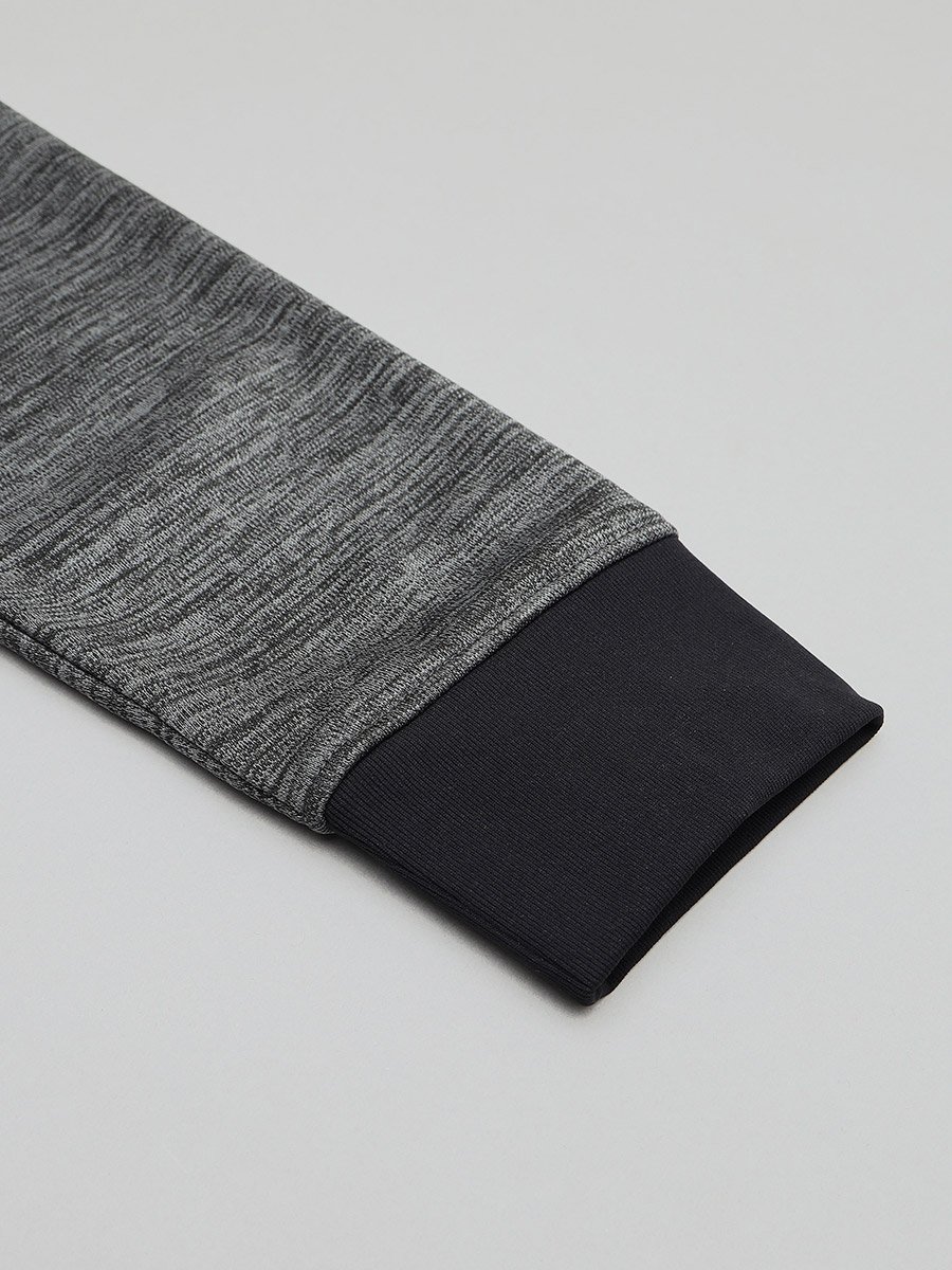 Contrast Panel Melange Fleece Hoodie