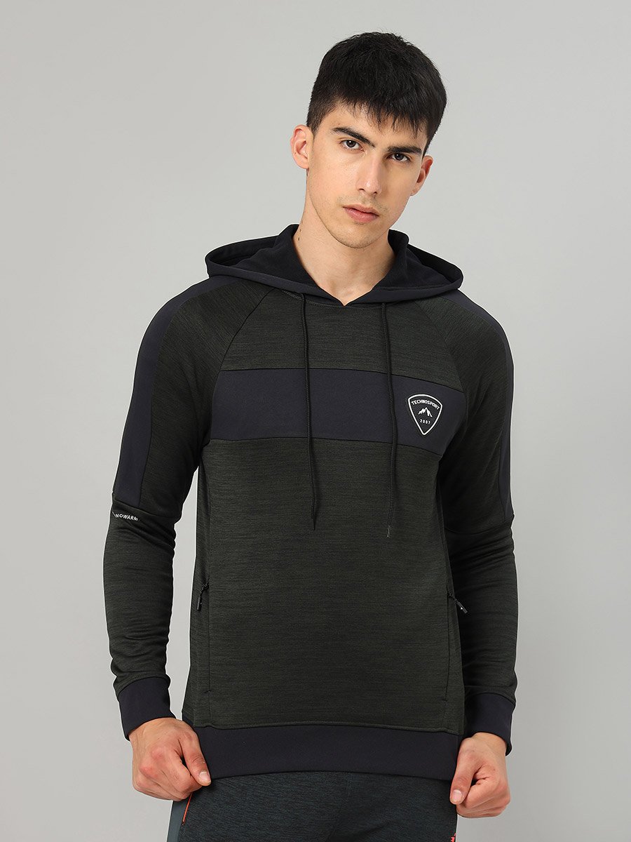 Contrast Panel Melange Fleece Hoodie