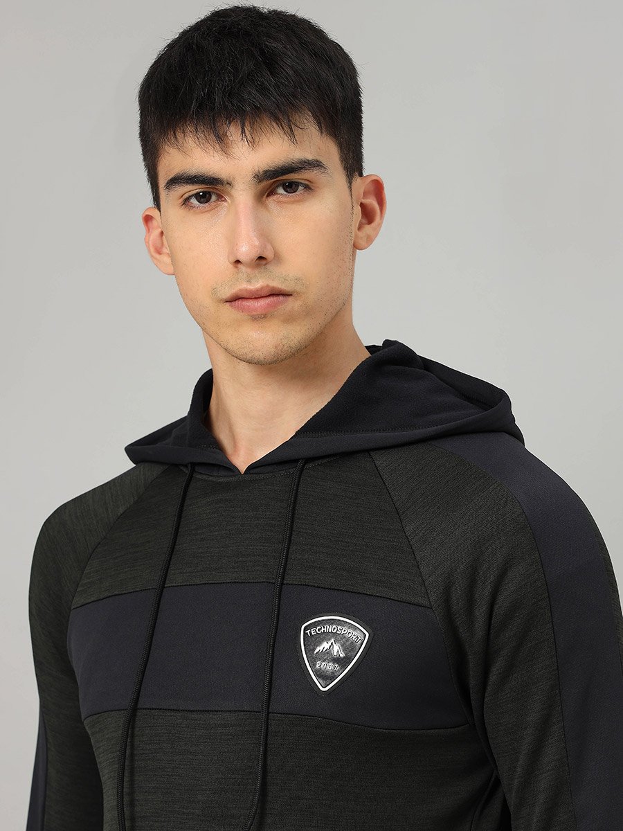 Contrast Panel Melange Fleece Hoodie