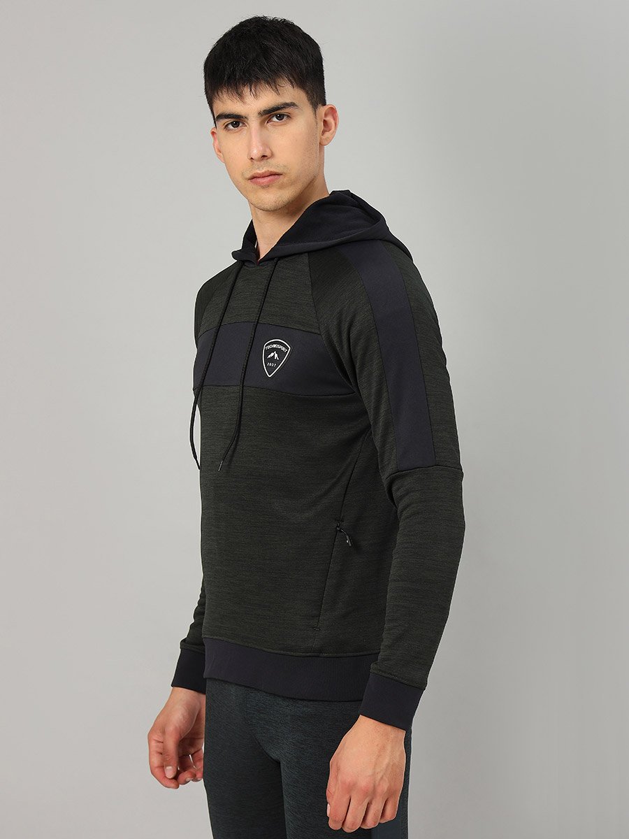 Contrast Panel Melange Fleece Hoodie
