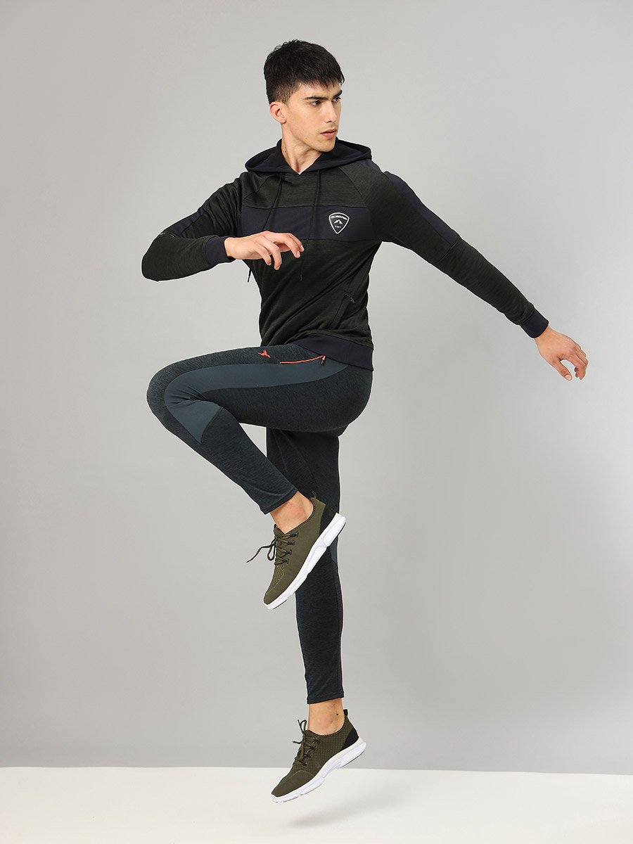 Contrast Panel Melange Fleece Hoodie