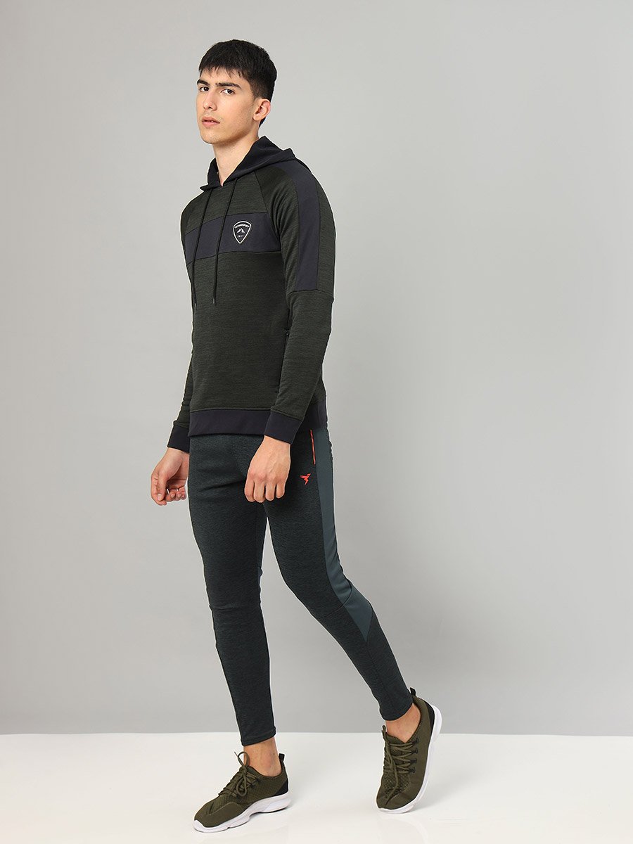 Contrast Panel Melange Fleece Hoodie