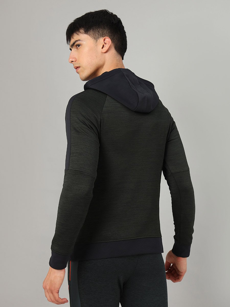 Contrast Panel Melange Fleece Hoodie