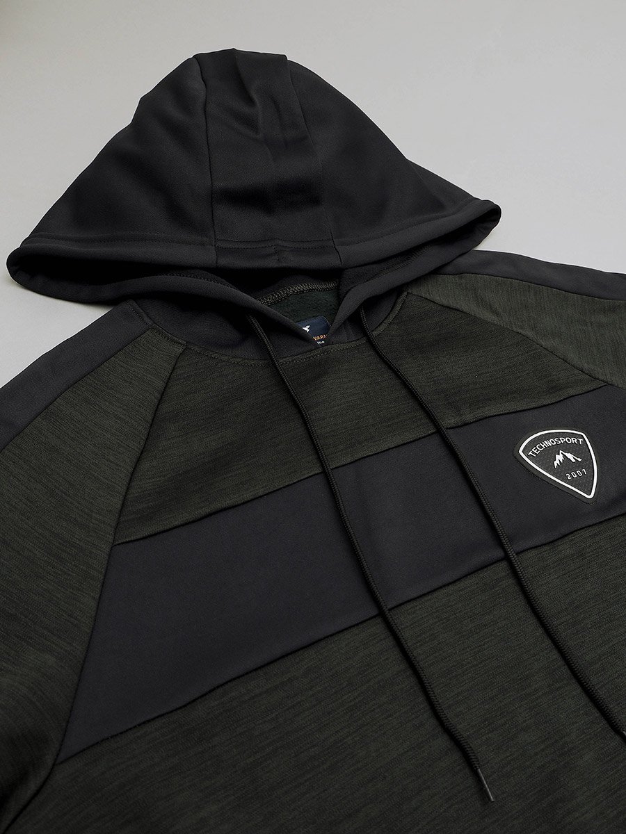 Contrast Panel Melange Fleece Hoodie
