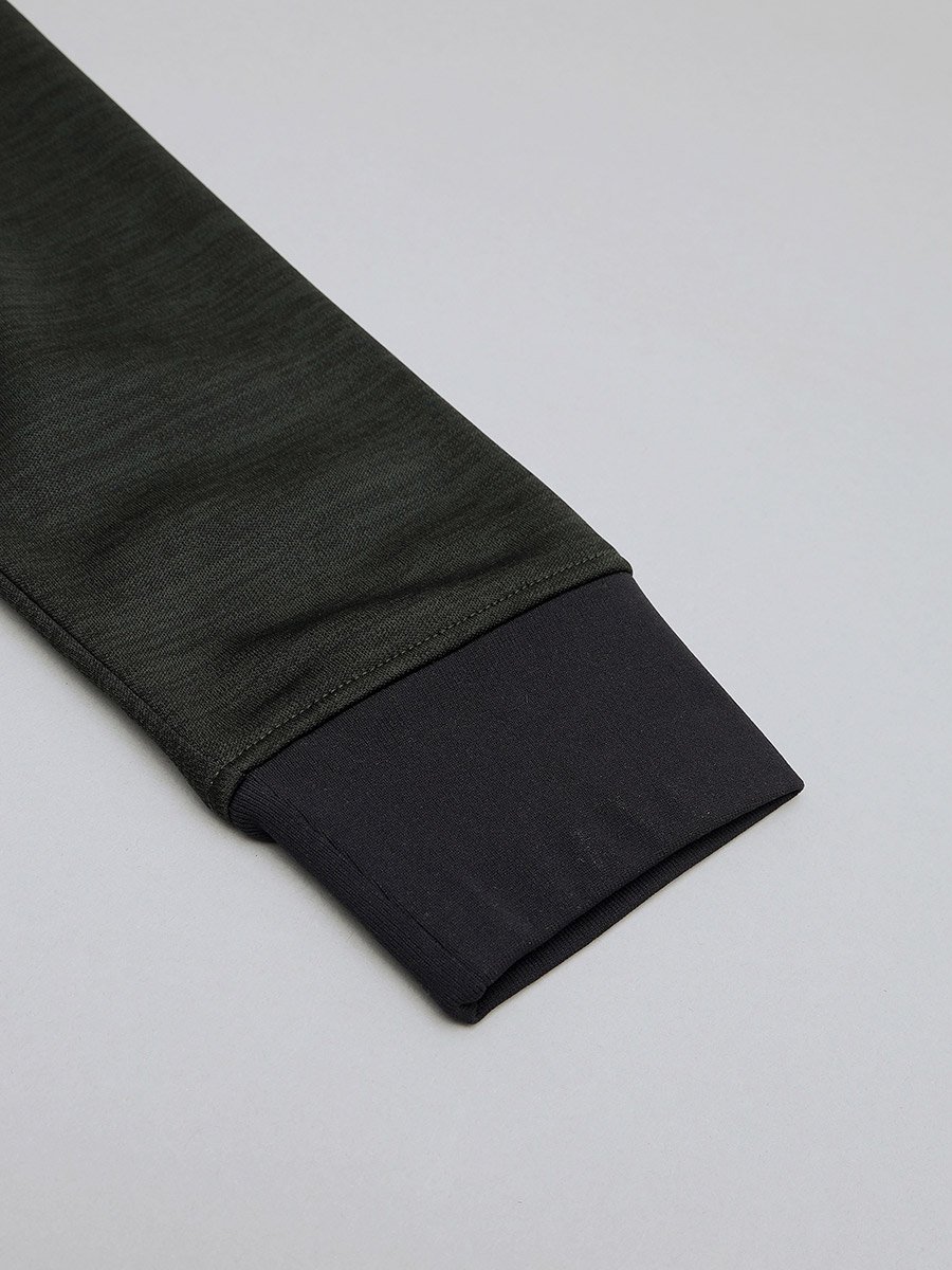 Contrast Panel Melange Fleece Hoodie