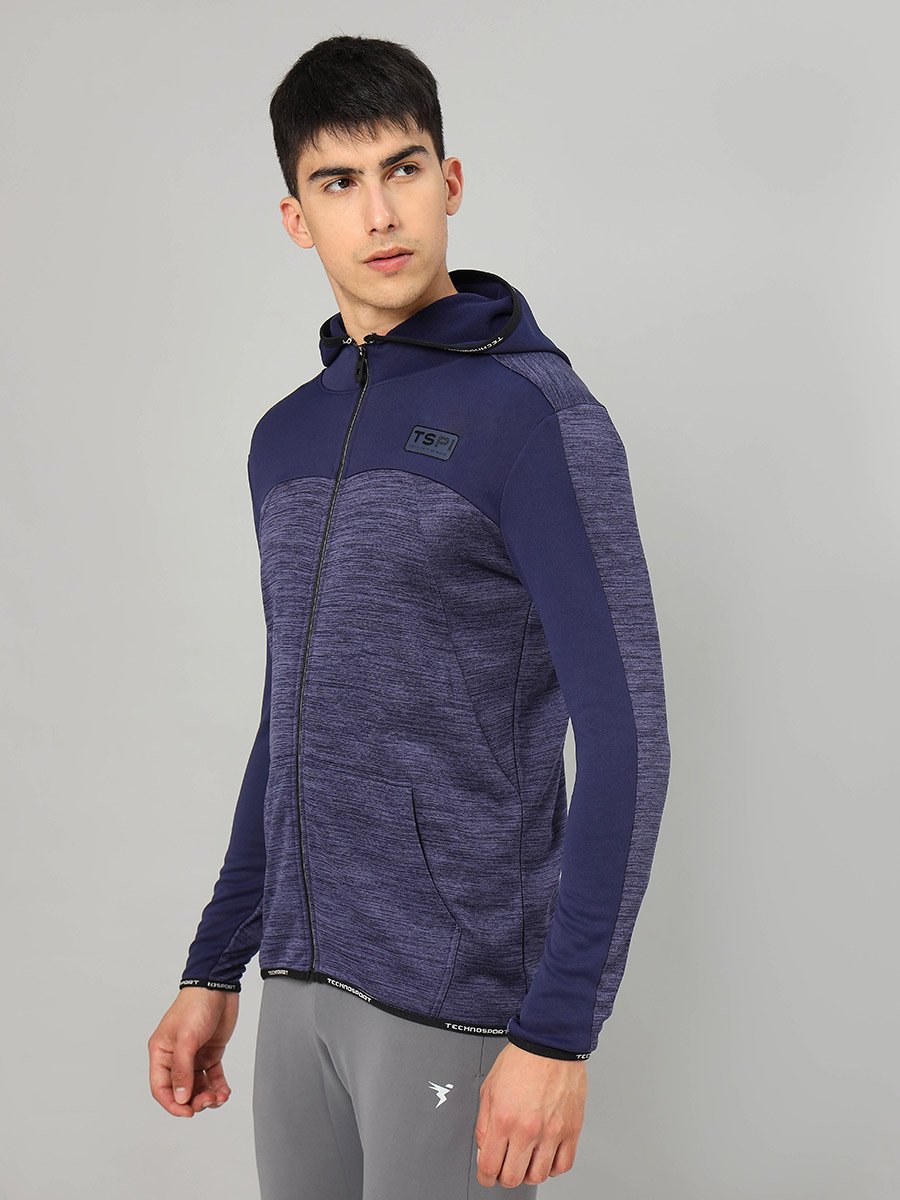 Colorblock Melange Fleece Jacket with Hood