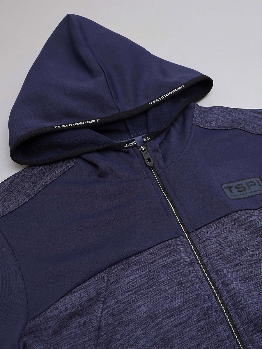Colorblock Melange Fleece Jacket with Hood