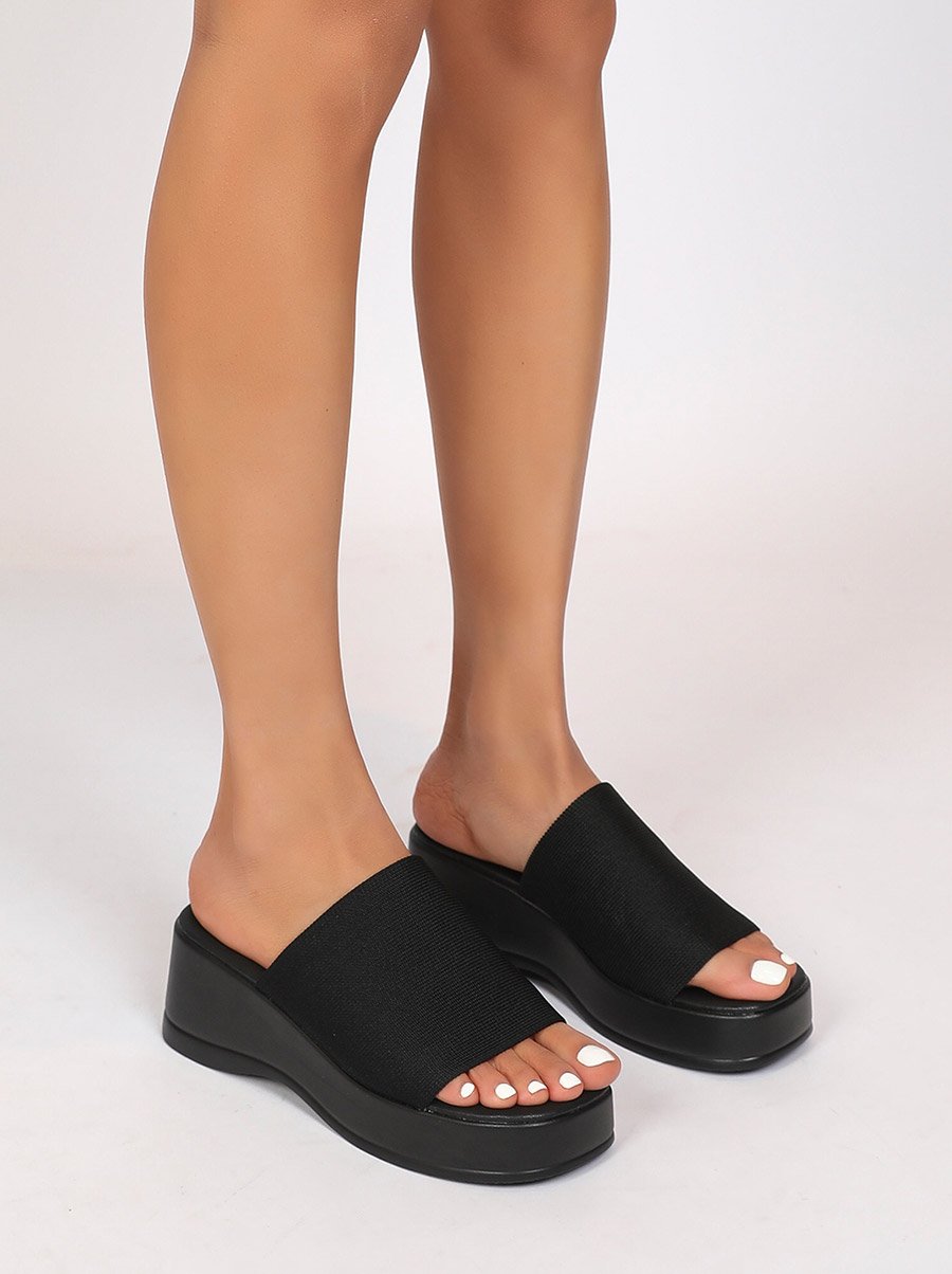 Solid Slip On Wedge Heel Sandals