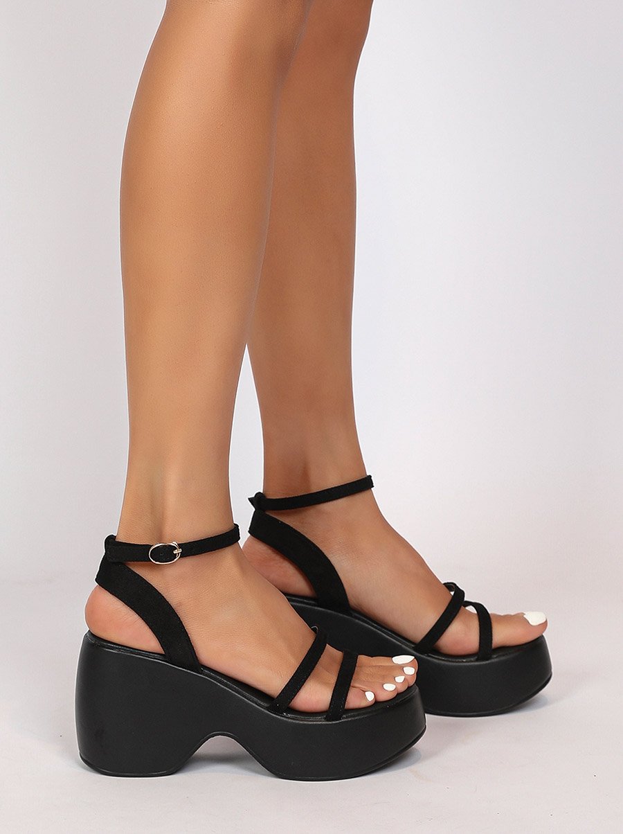 Solid Ankle Strap Wedge Heel Sandals