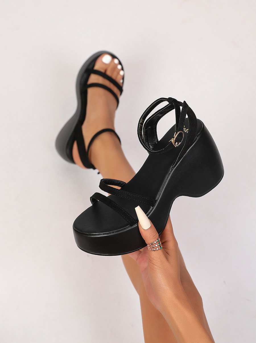 Solid Ankle Strap Wedge Heel Sandals