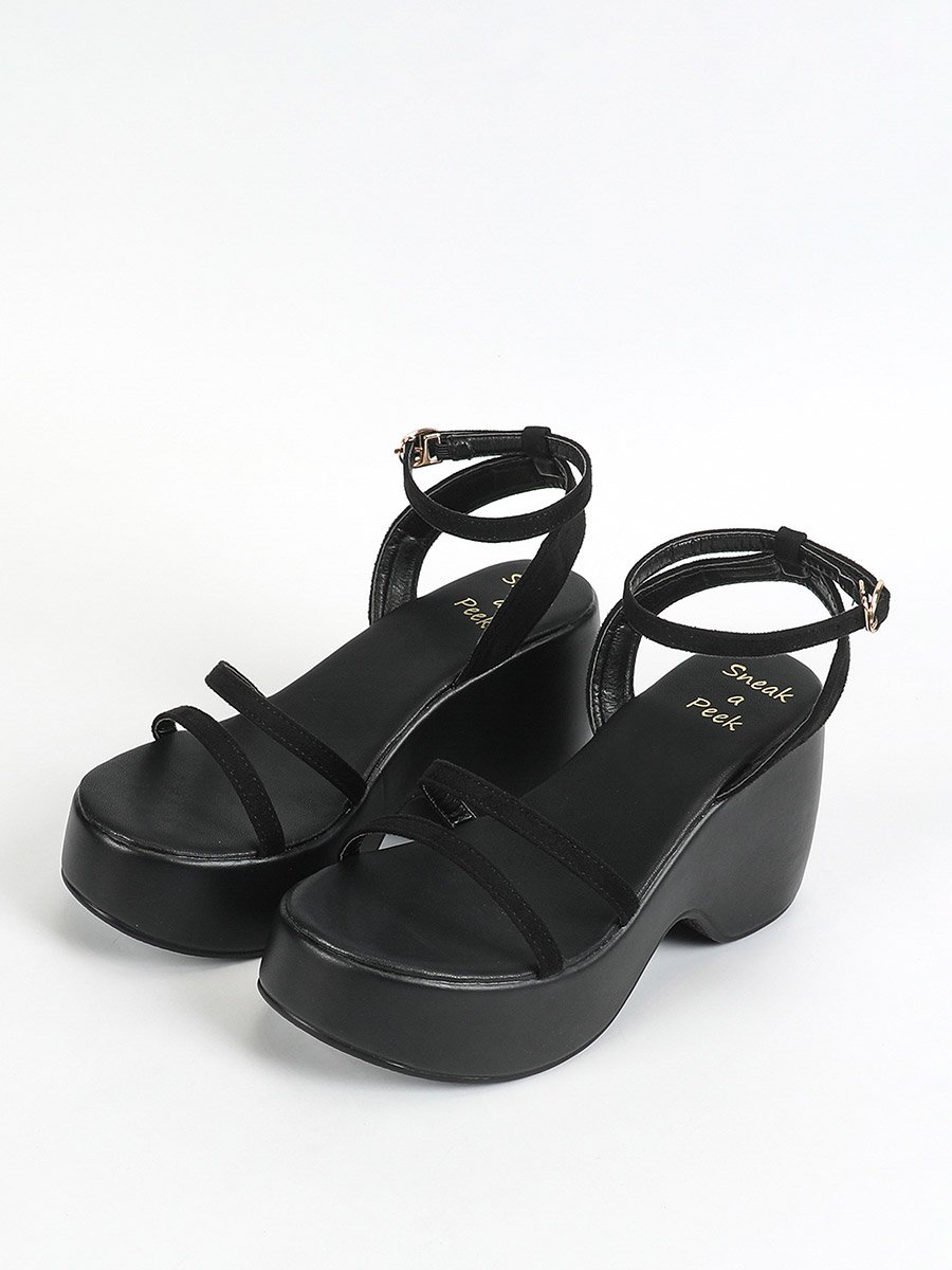 Solid Ankle Strap Wedge Heel Sandals