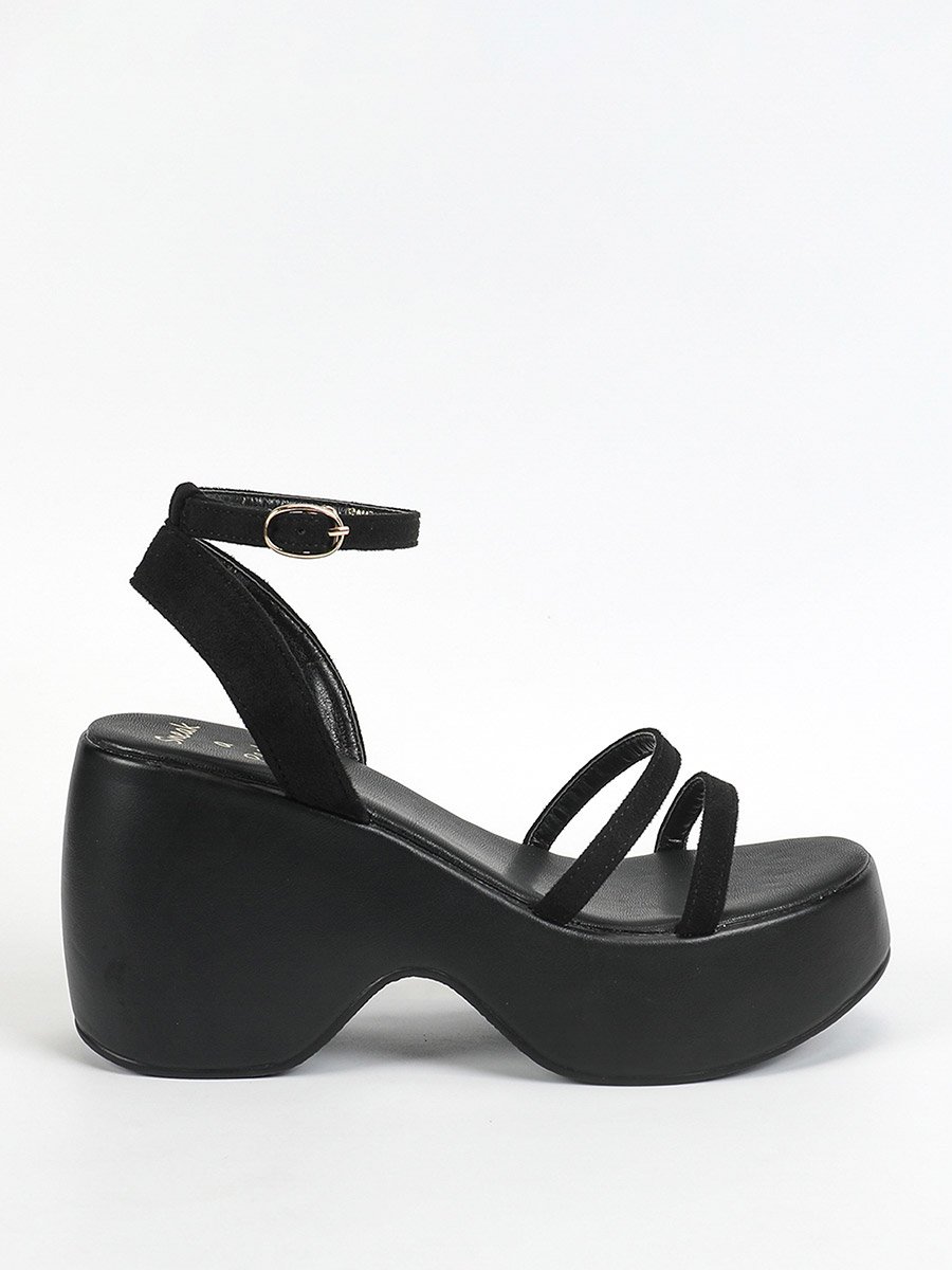 Solid Ankle Strap Wedge Heel Sandals