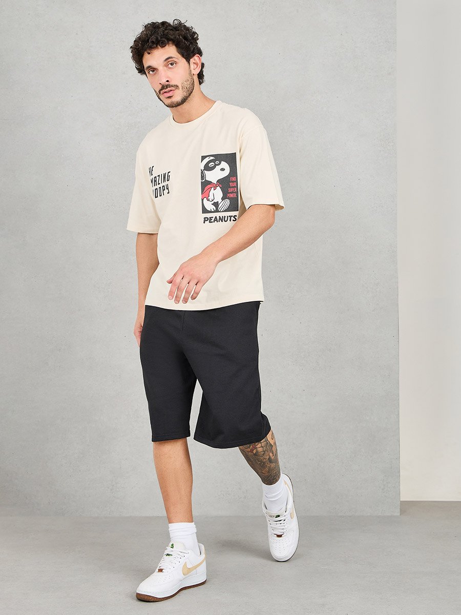 Oversized Solid Shorts with Drawstring