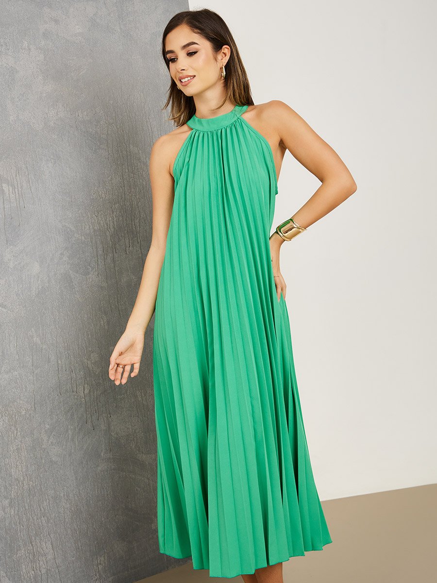 open lace back dress Vaughn Floral Pleated Halter Maxi Dress – VICI main image 0