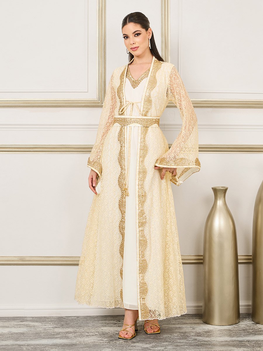 embroidered belted kaftan dress NicoBlu Camellia Silk Belted Kaftan/Dress Plus