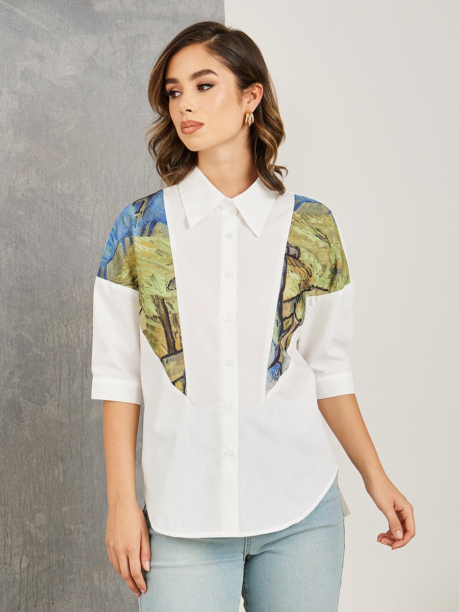 Patch Print Detail Shirt with Button Placket