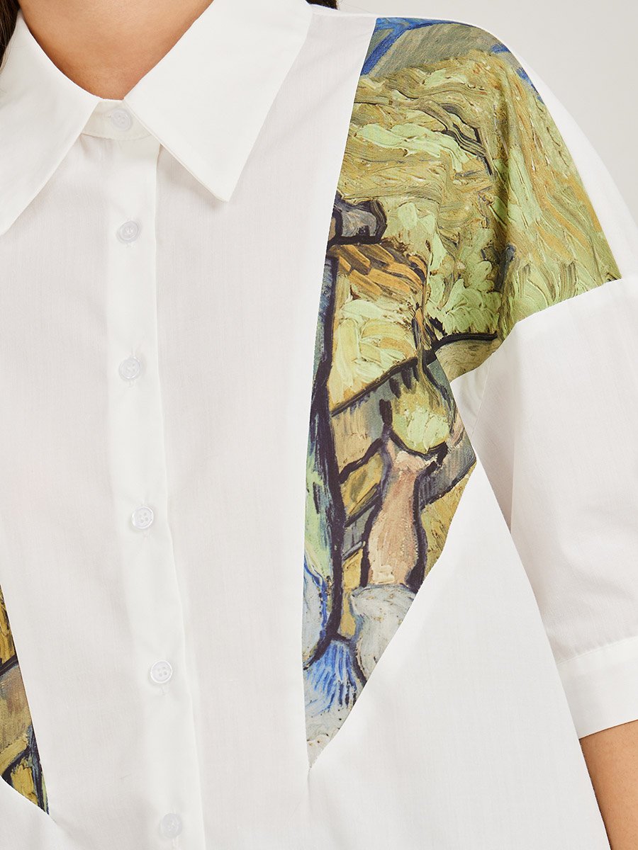 Patch Print Detail Shirt with Button Placket