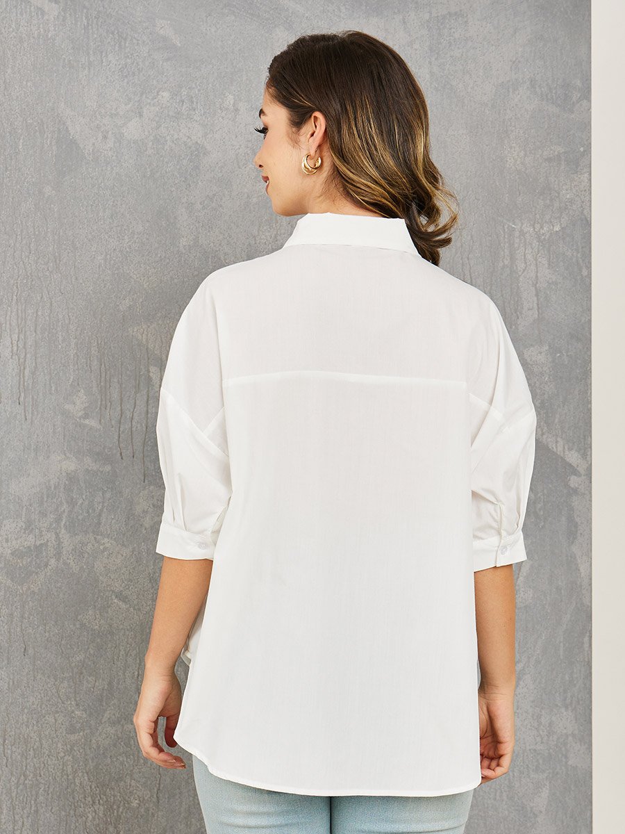 Patch Print Detail Shirt with Button Placket