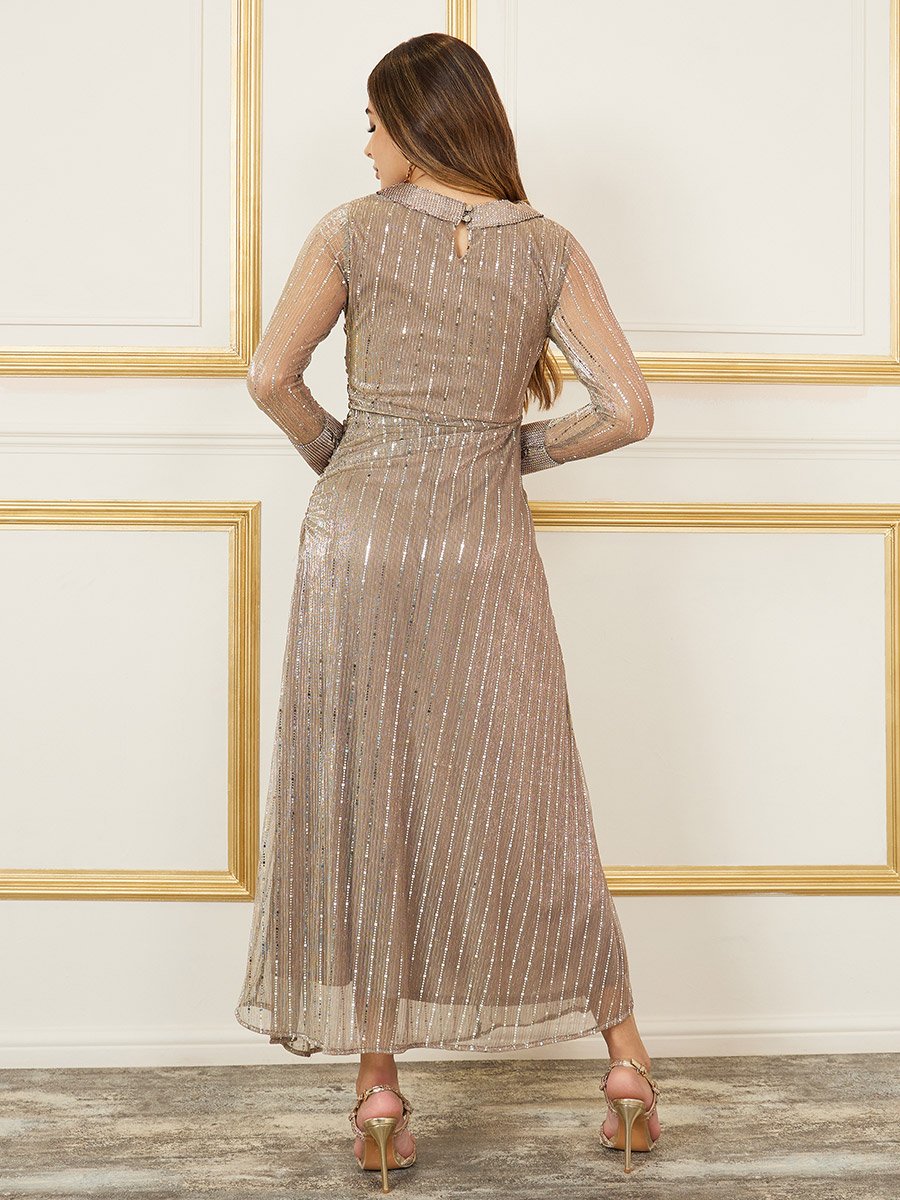 Embellished Shimmer Shift Maxi Dress For Women at Saudi | Styli