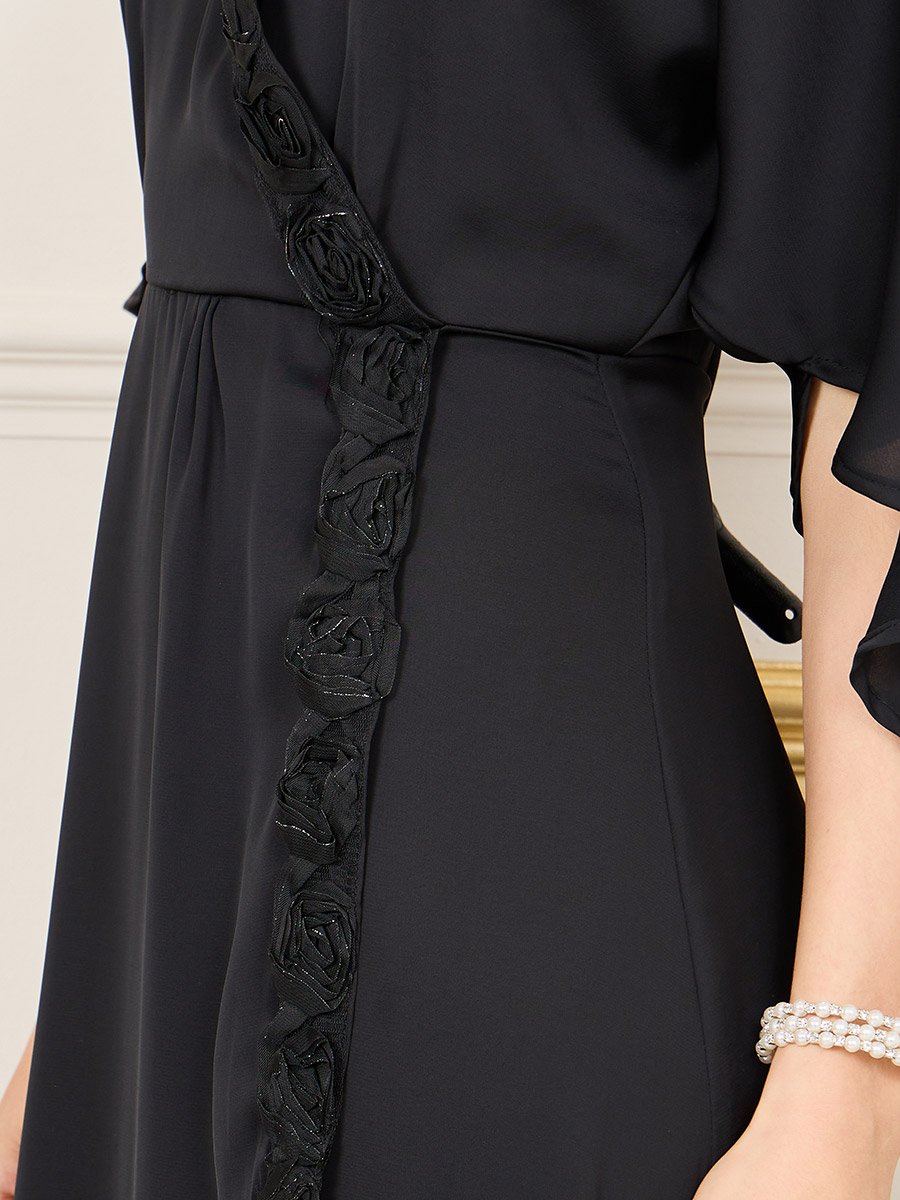 Floral Applique Asymmetric Hem A-Line Maxi Dress