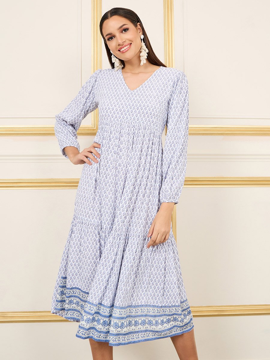 All Over Print Tiered Midi Shift Dress