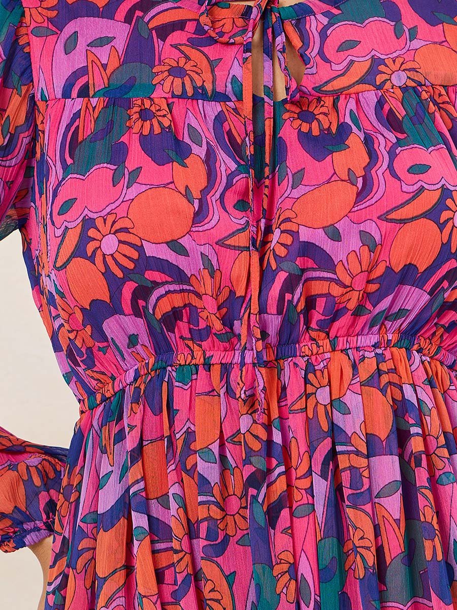 All Over Print Long Sleeve A-Line Midi Dress