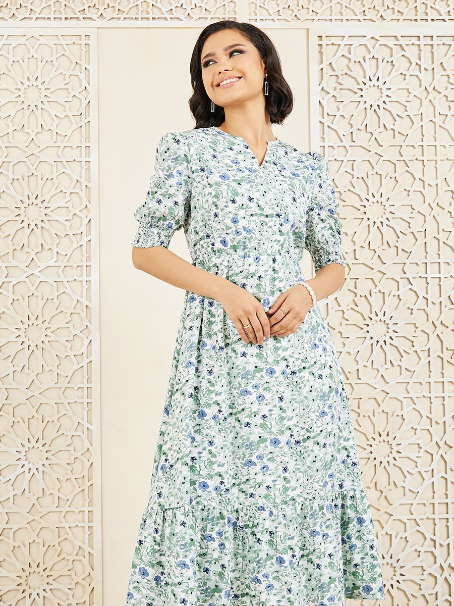 knee length dresses for ladies Printed Ruffle-Hem Strap Midi Dress Blush Petal / M