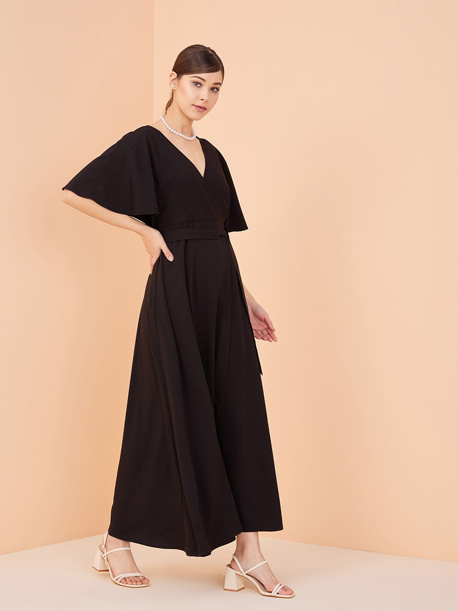 chinese dress ladies Kimono Sleeve Elastic Back Waisted Maxi Dress Large / Hunter Green