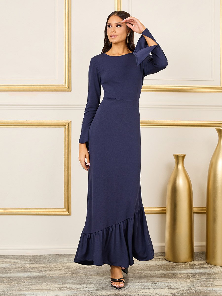Button Loop Detail Sleeves Ruffle Hem A-Line Maxi Dress For Women at Saudi | Styli Button Loop Detail Sleeves Ruffle Hem A-Line Maxi Dress For Women at Saudi | Styli
