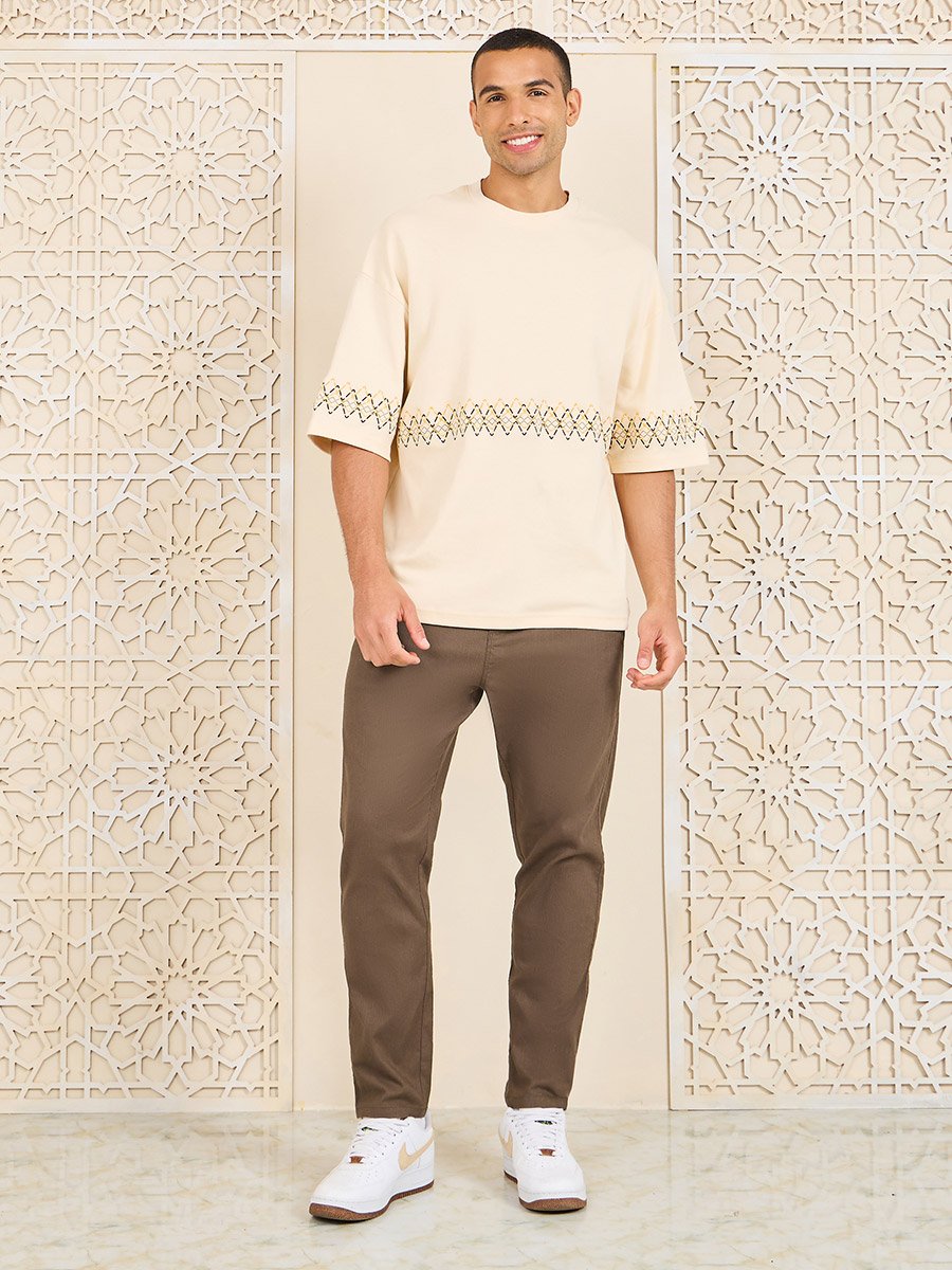 Men Cotton Slub Solid Pants with Side Pocket