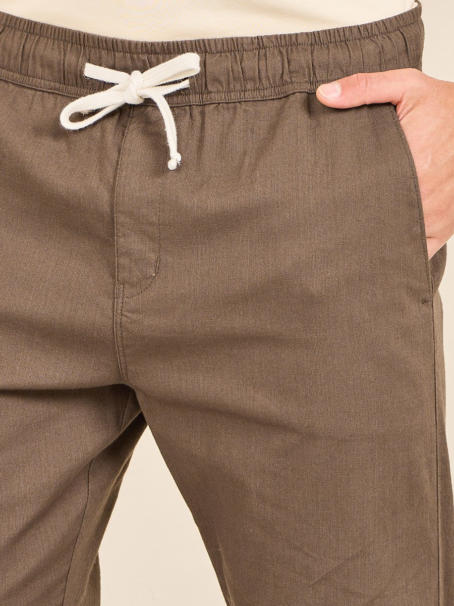 Men Cotton Slub Solid Pants with Side Pocket