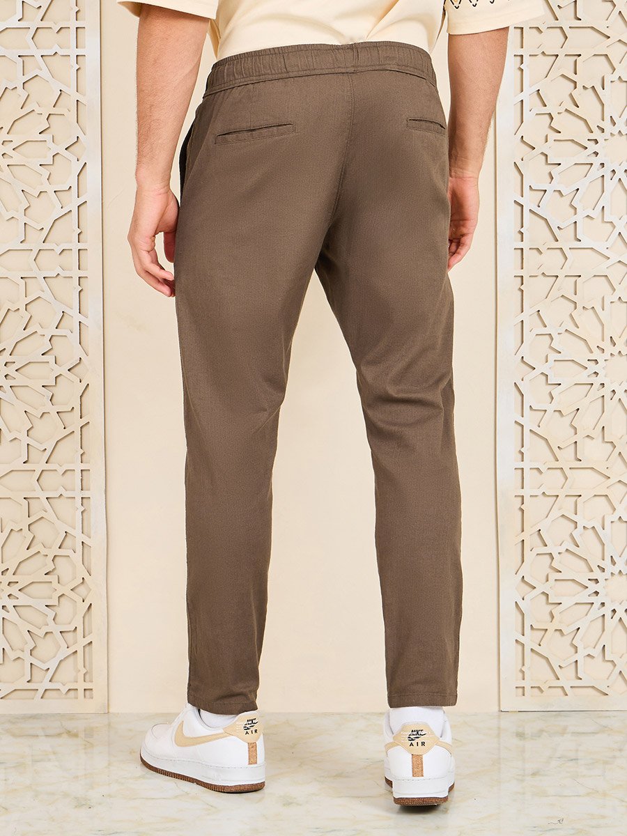 Men Cotton Slub Solid Pants with Side Pocket