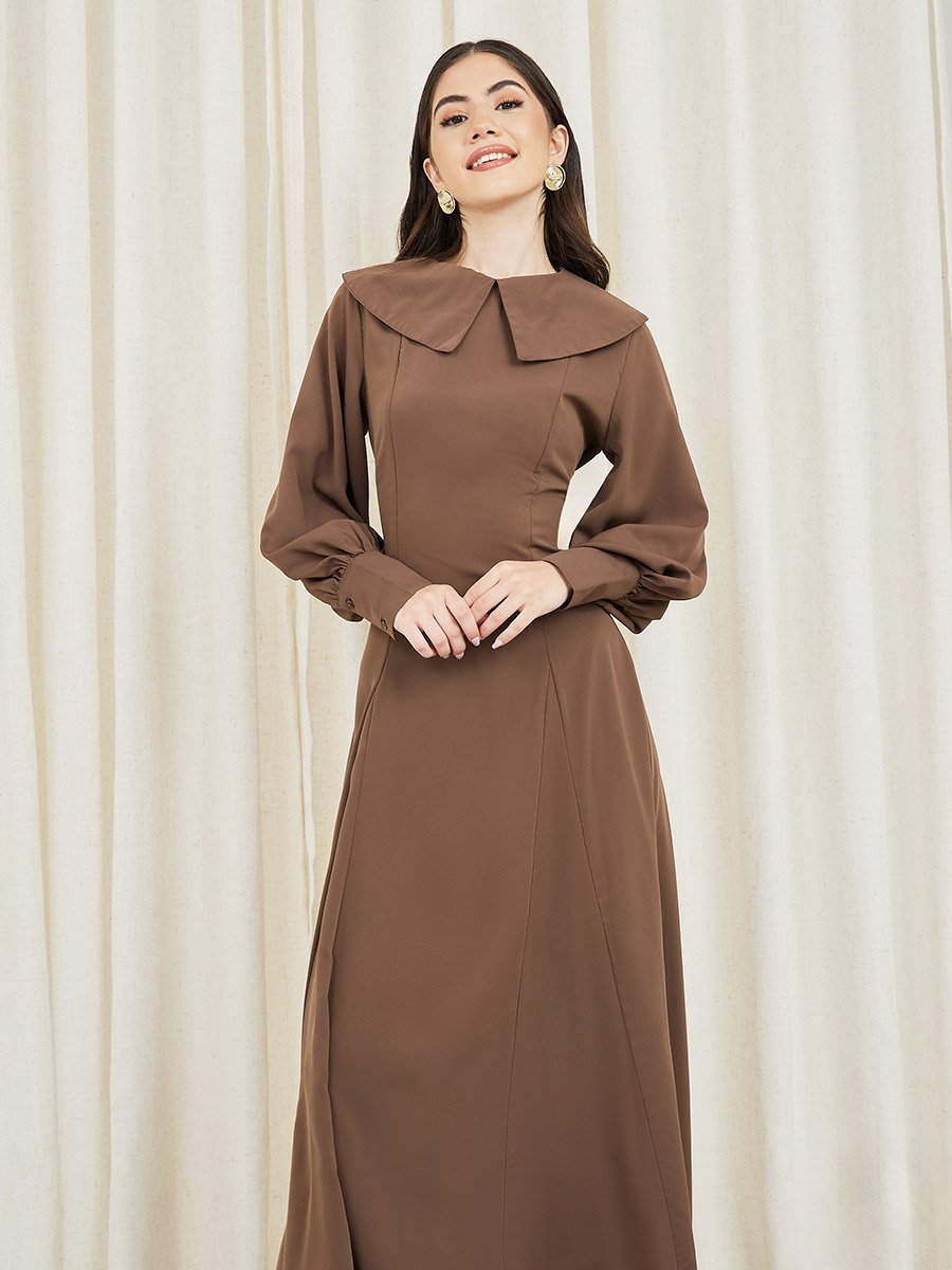 Peter Pan Collar A-Line Maxi Dress For Women at Saudi | Styli Peter Pan Collar A-Line Maxi Dress For Women at Saudi | Styli