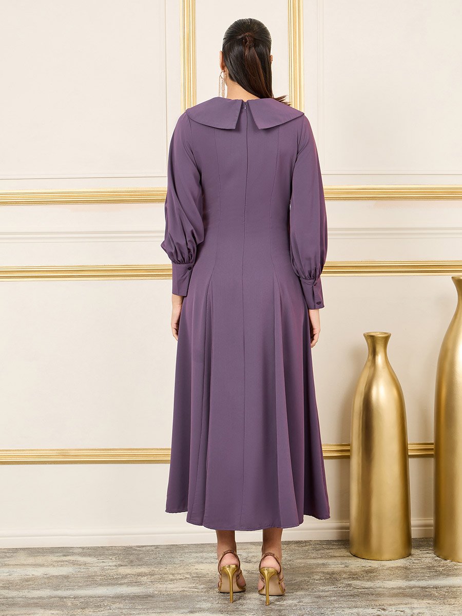 a line dress with peter pan collar A-Line Maxi For Women at Saudi ivory wedding dresses Vintage 2000s- Y2k- Prom Colour:berry timeless color
