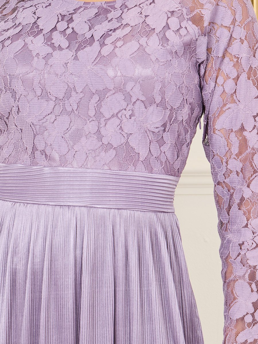 Lace Detail Satin Plisse A-Line Midi Dress For Women at Kuwait | Styli