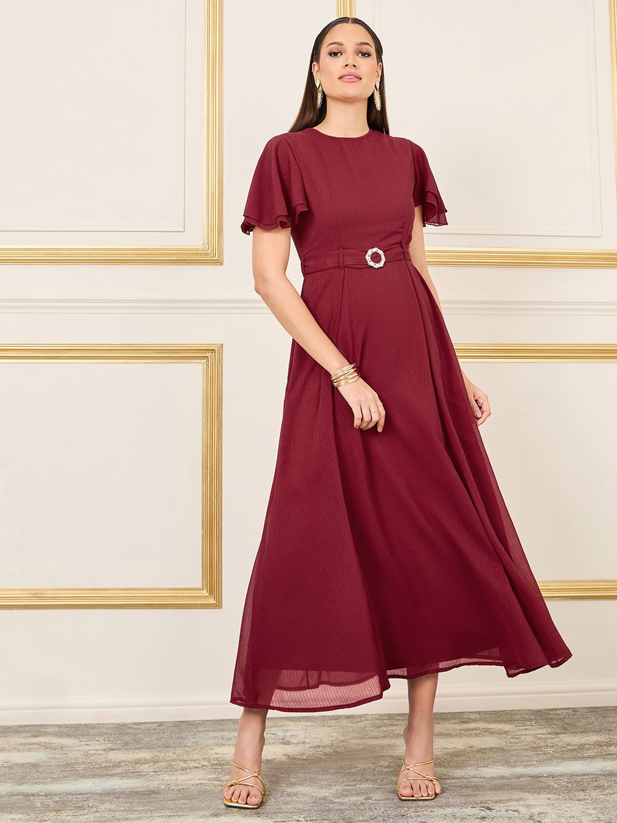 chinese dress ladies Women's Buckle Strap Denim Maxi Dress