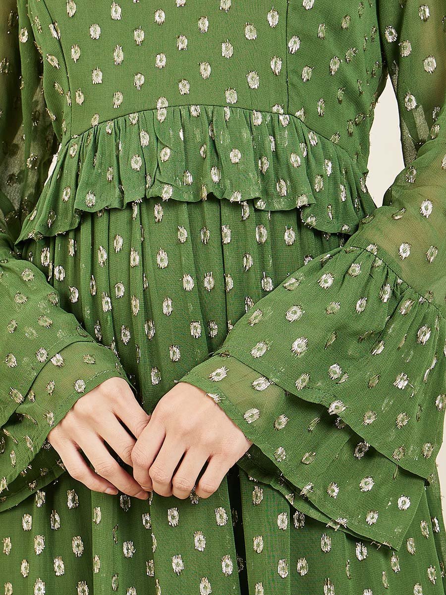 Lurex Dobby Ruffle Layer A-Line Maxi Dress