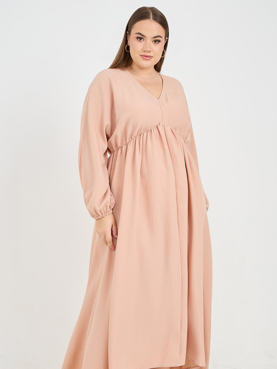 Plus Textured V Neck A-Line Maxi Dress