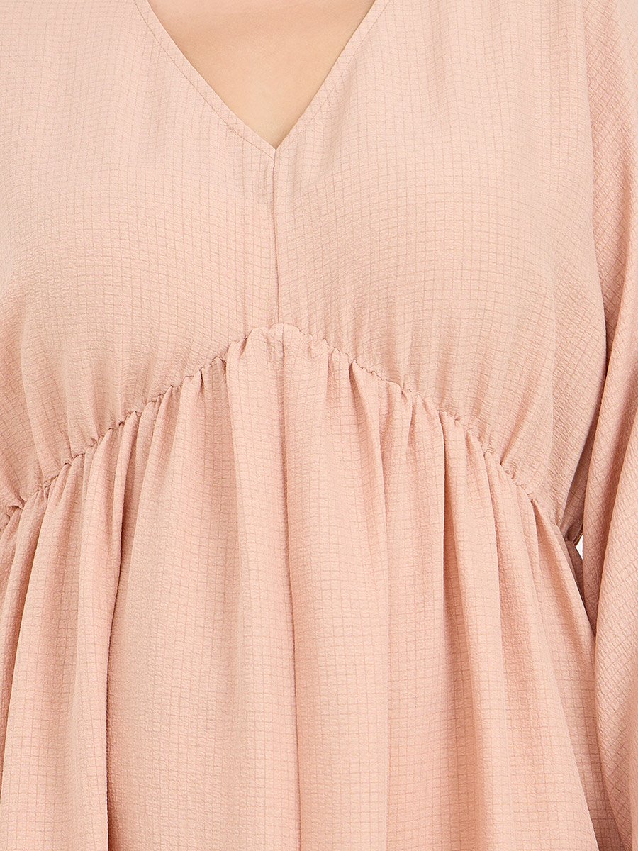 Plus Textured V Neck A-Line Maxi Dress
