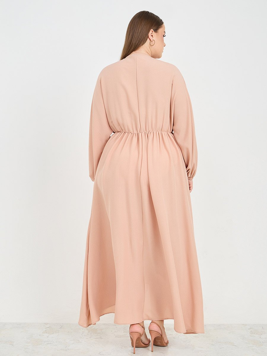Plus Textured V Neck A-Line Maxi Dress
