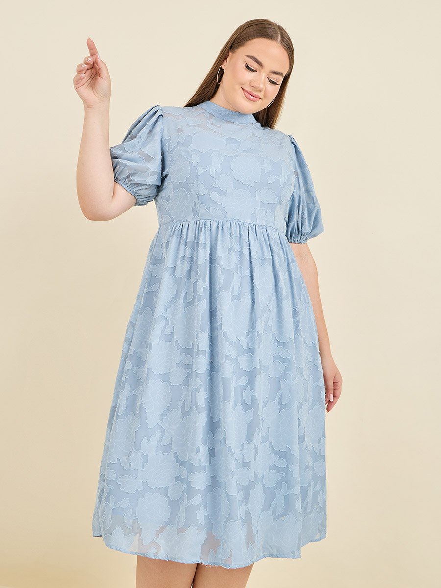Plus Burnout Texture High Neck A-Line Midi Dress