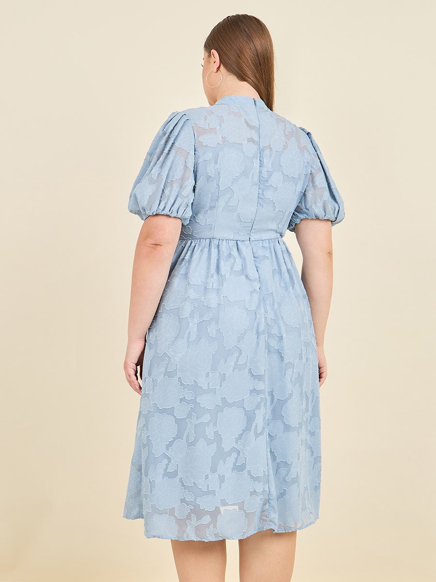 Plus Burnout Texture High Neck A-Line Midi Dress