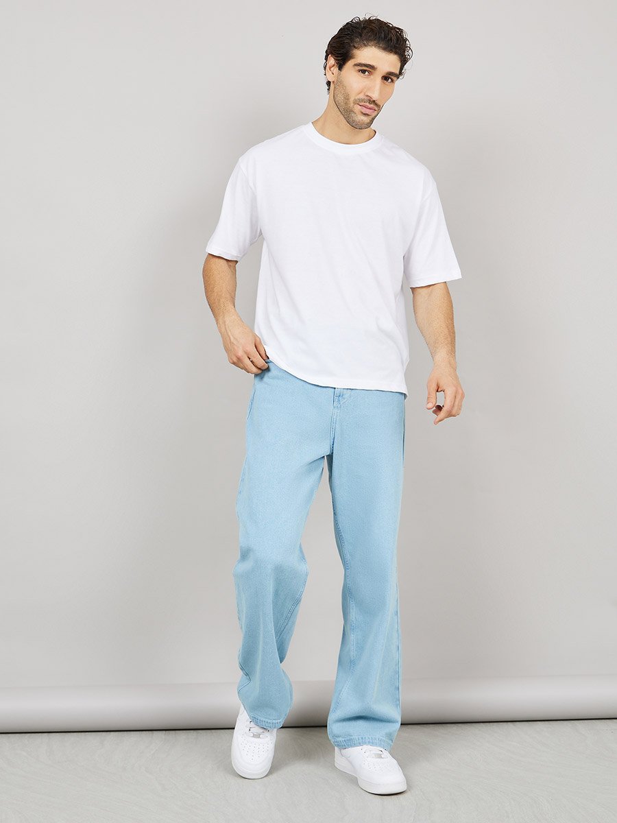 Mid Rise Enzyme Wash Wide Leg Jeans