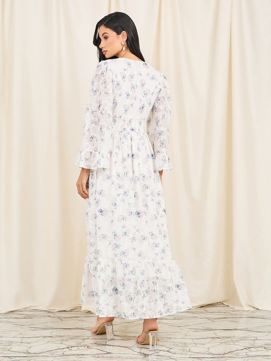Floral Print Smocked Waist A-Line Maxi Dress