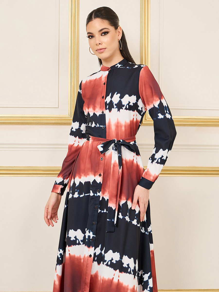 Tie Dye Print Handkerchief Hem Shirt Midi Dress