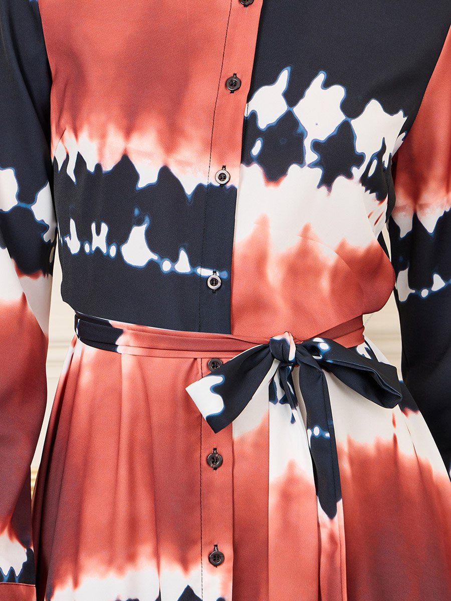 Tie Dye Print Handkerchief Hem Shirt Midi Dress